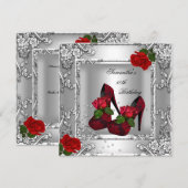 50e verjaardag Red Rose Silver Kaart (Voorkant / Achterkant)