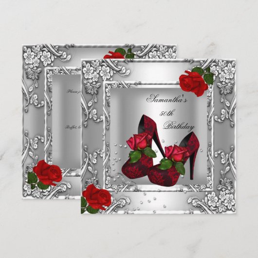50e verjaardag Red Rose Silver Kaart (Voorkant / Achterkant)