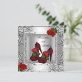 50e verjaardag Red Rose Silver Kaart (Staand voorkant)