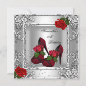 50e verjaardag Red Rose Silver Kaart (Voorkant)