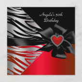 50e verjaardag Red Silver Zebra Black White Kaart (Voorkant)