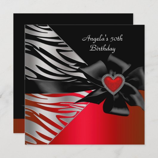 50e verjaardag Red Silver Zebra Black White Kaart (Voorkant / Achterkant)