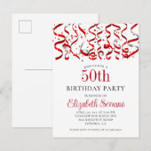 50e verjaardag Red Streamers Confetti Uitnodiging Briefkaart (Voorkant / Achterkant)