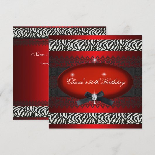 50e verjaardag Red White Black Zebra Kaart (Voorkant / Achterkant)