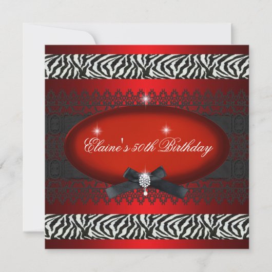 50e verjaardag Red White Black Zebra Kaart (Voorkant)
