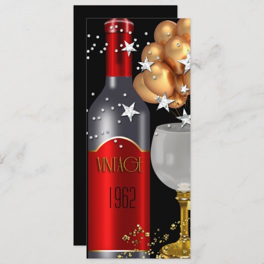  50e verjaardag Red Wine Black Gold Silver Kaart (Voorkant / Achterkant)