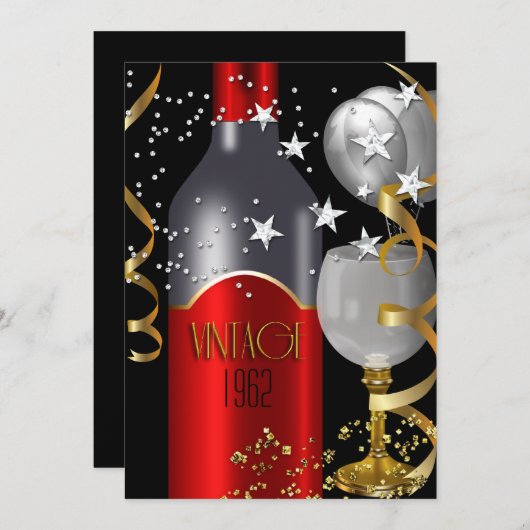  50e verjaardag Red Wine Black Gold Silver Kaart (Voorkant / Achterkant)