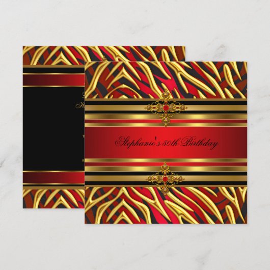 50e verjaardag Red Zebra Gold Black Kaart (Voorkant / Achterkant)