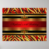 50e verjaardag Red Zebra Gold Black Poster (Voorkant)
