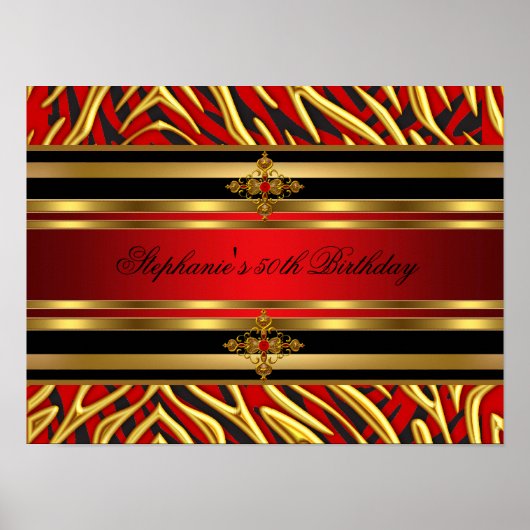 50e verjaardag Red Zebra Gold Black Poster (Voorkant)