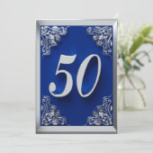 50e verjaardag Regal Zilver en Blauw Kaart (Staand voorkant)