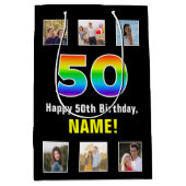 50e verjaardag: Regenboog "50", aangepaste foto's Medium Cadeauzakje (Voorkant)