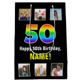 50e verjaardag: Regenboog "50", aangepaste foto's Medium Cadeauzakje (Achterkant)