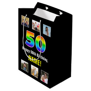 50e verjaardag: Regenboog "50", aangepaste foto's Medium Cadeauzakje