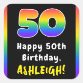 50e verjaardag: Regenboogspectrum # 50, Aangepaste Vierkante Sticker (Voorkant)