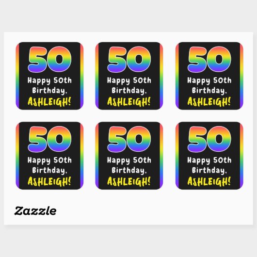 50e verjaardag: Regenboogspectrum # 50, Aangepaste Vierkante Sticker (Vel)