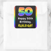 50e verjaardag: Regenboogspectrum # 50, Aangepaste Vierkante Sticker (Tas)