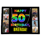 50e verjaardag: Regenboogtekst, Aangepaste foto's Groot Cadeauzakje (Voorkant)