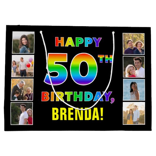 50e verjaardag: Regenboogtekst, Aangepaste foto's Groot Cadeauzakje (Achterkant)
