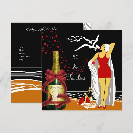 50e verjaardag Retro Diva Art deco Red Black Kaart (Voorkant / Achterkant)