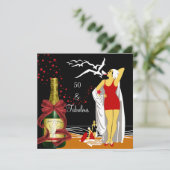 50e verjaardag Retro Diva Art deco Red Black Kaart (Staand voorkant)