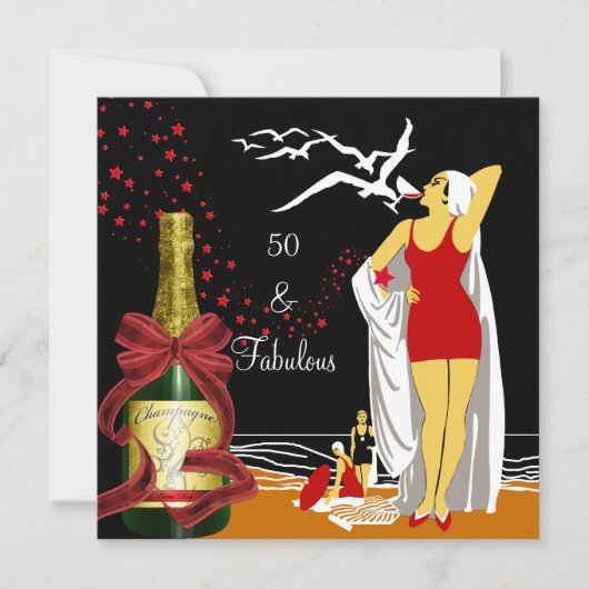 50e verjaardag Retro Diva Art deco Red Black Kaart (Voorkant)