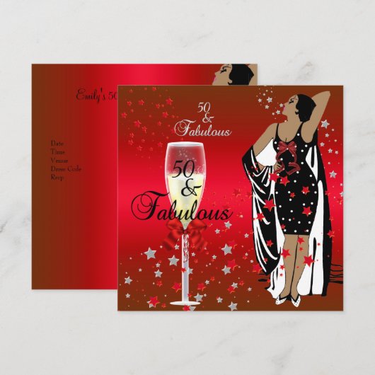 50e verjaardag Retro Diva Art deco Red Black Kaart (Voorkant / Achterkant)