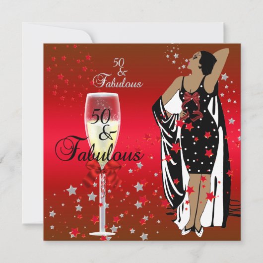 50e verjaardag Retro Diva Art deco Red Black Kaart (Voorkant)