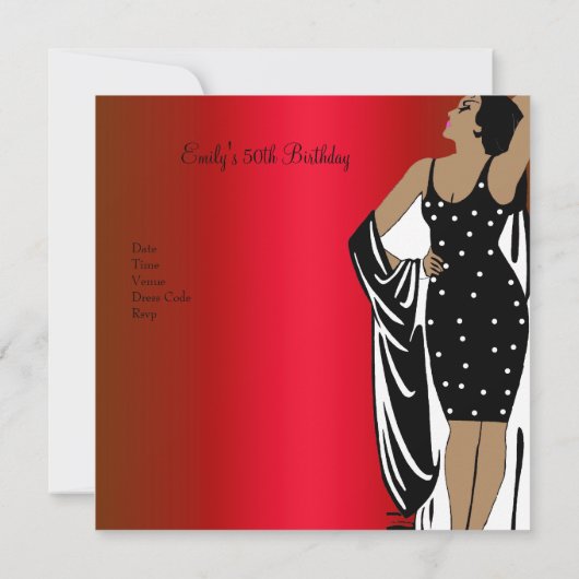 50e verjaardag Retro Diva Art deco Red Black Kaart (Achterkant)