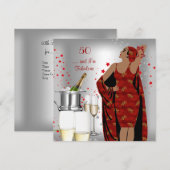 50e verjaardag Retro Diva Art Deco Red Silver Kaart (Voorkant / Achterkant)