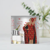 50e verjaardag Retro Diva Art Deco Red Silver Kaart (Staand voorkant)