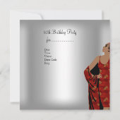 50e verjaardag Retro Diva Art Deco Red Silver Kaart (Achterkant)