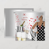 50e verjaardag Retro Diva Art Deco Red Silver Kaart (Voorkant / Achterkant)