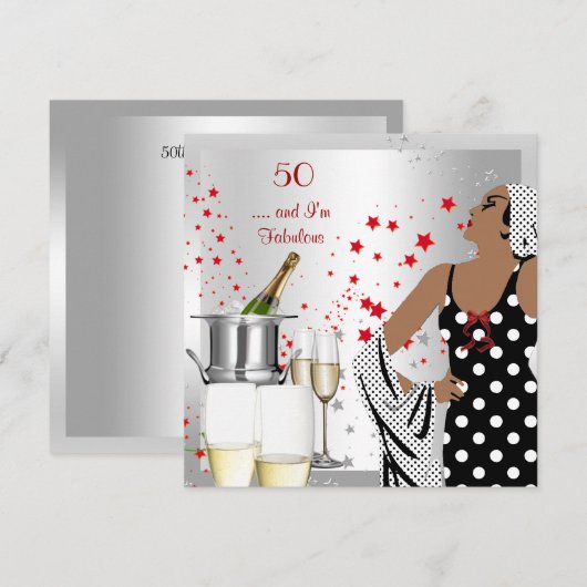 50e verjaardag Retro Diva Art Deco Red Silver Kaart (Voorkant / Achterkant)