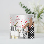 50e verjaardag Retro Diva Art Deco Red Silver Kaart (Staand voorkant)