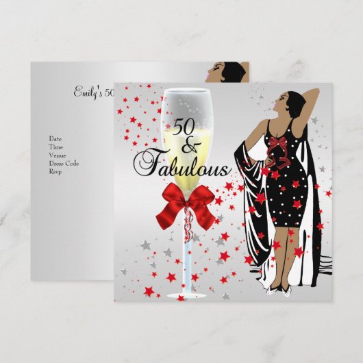 50e verjaardag Retro Diva Art deco Red White Kaart (Voorkant / Achterkant)