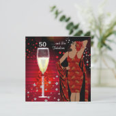 50e verjaardag Retro Diva Art deco Red White Kaart (Staand voorkant)
