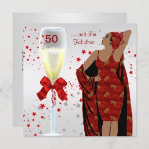 50e verjaardag Retro Diva Art deco Red White Kaart