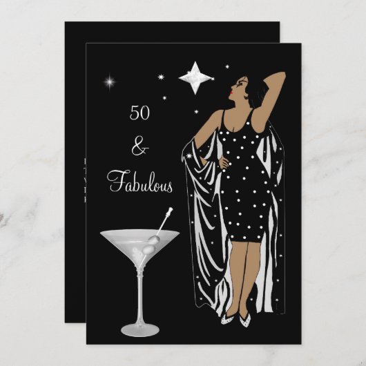 50e verjaardag Retro Diva deco Black White Kaart (Voorkant / Achterkant)