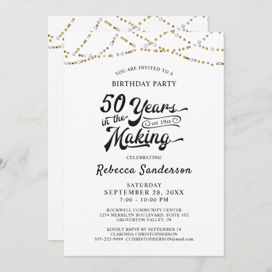 50e verjaardag Retro Gold Black String Lights Kaart (Voorkant / Achterkant)