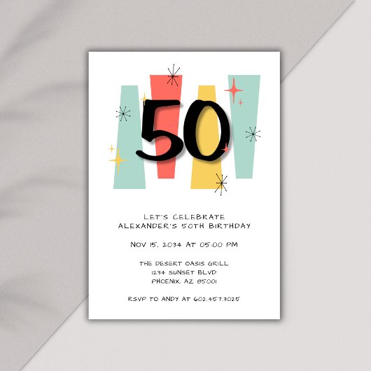 50e verjaardag Retro Midcentury Modern Kleurrijk Kaart