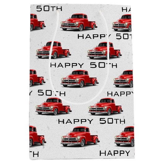 50e verjaardag Retro Red Truck Medium Gift Bag Medium Cadeauzakje (Voorkant)