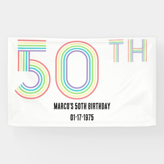 50e Verjaardag Retro  Regenboog Cijfers Spandoek (Horizontaal)