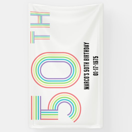 50e Verjaardag Retro  Regenboog Cijfers Spandoek (Verticaal)