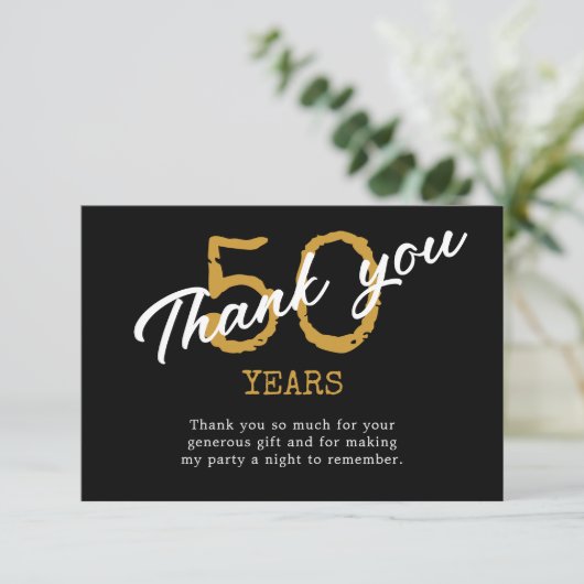 50e verjaardag Retro zwart en goud Bedankkaart (Staand voorkant)