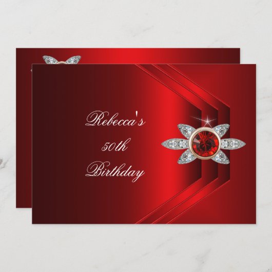 50e verjaardag Rich Red Silk Diamond Afbeelding Kaart (Voorkant / Achterkant)
