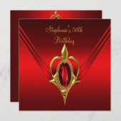 50e verjaardag Rich Red Silk Gold Diamond Kaart (Voorkant / Achterkant)