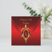 50e verjaardag Rich Red Silk Gold Diamond Kaart (Staand voorkant)
