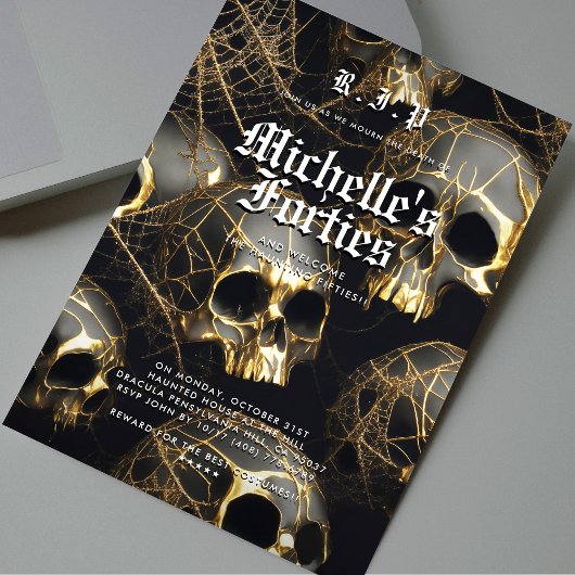 50e verjaardag RIP Forties Zwart Goud Schedel Mode Kaart