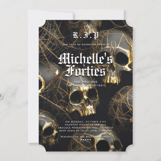 50e verjaardag RIP Forties Zwart Goud Schedel Mode Kaart (Voorkant)